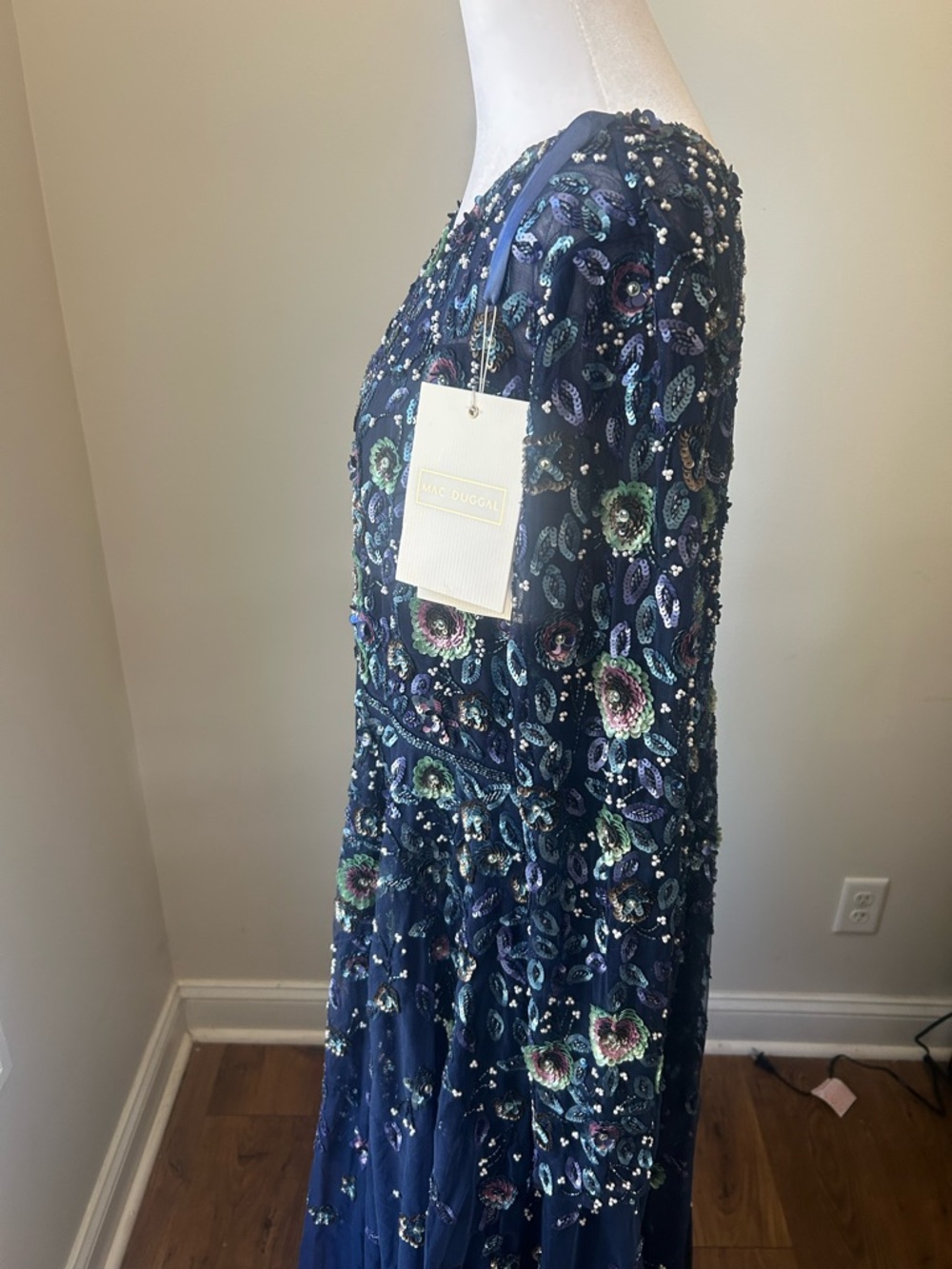 Mac Duggal Long Sleeve Embellished High Neck A Line Gown - Picture 16 of 16